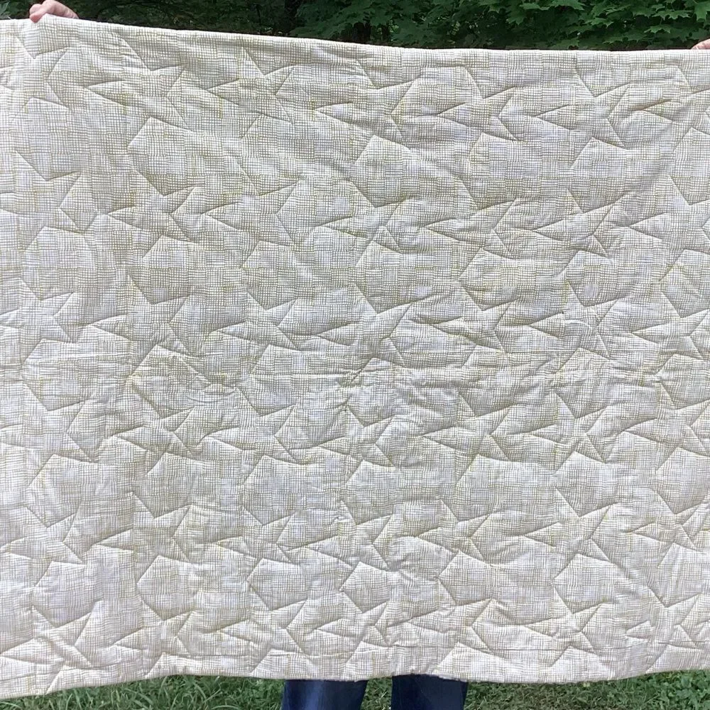 NWT. Hand Crafted Blues and Green Liberty Lawn Fabrics Garden Quilt with Stars